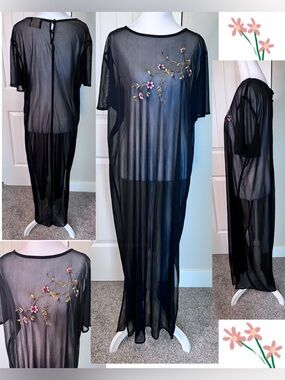 Vintage Positive Attitude Embroidered Floral Sheer Mesh Dress Coverup Tag Sz 18